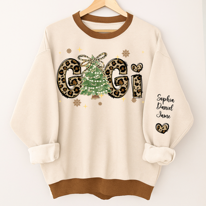 Leopard Christmas Tree Custom Gigi and Grandkids Shirt