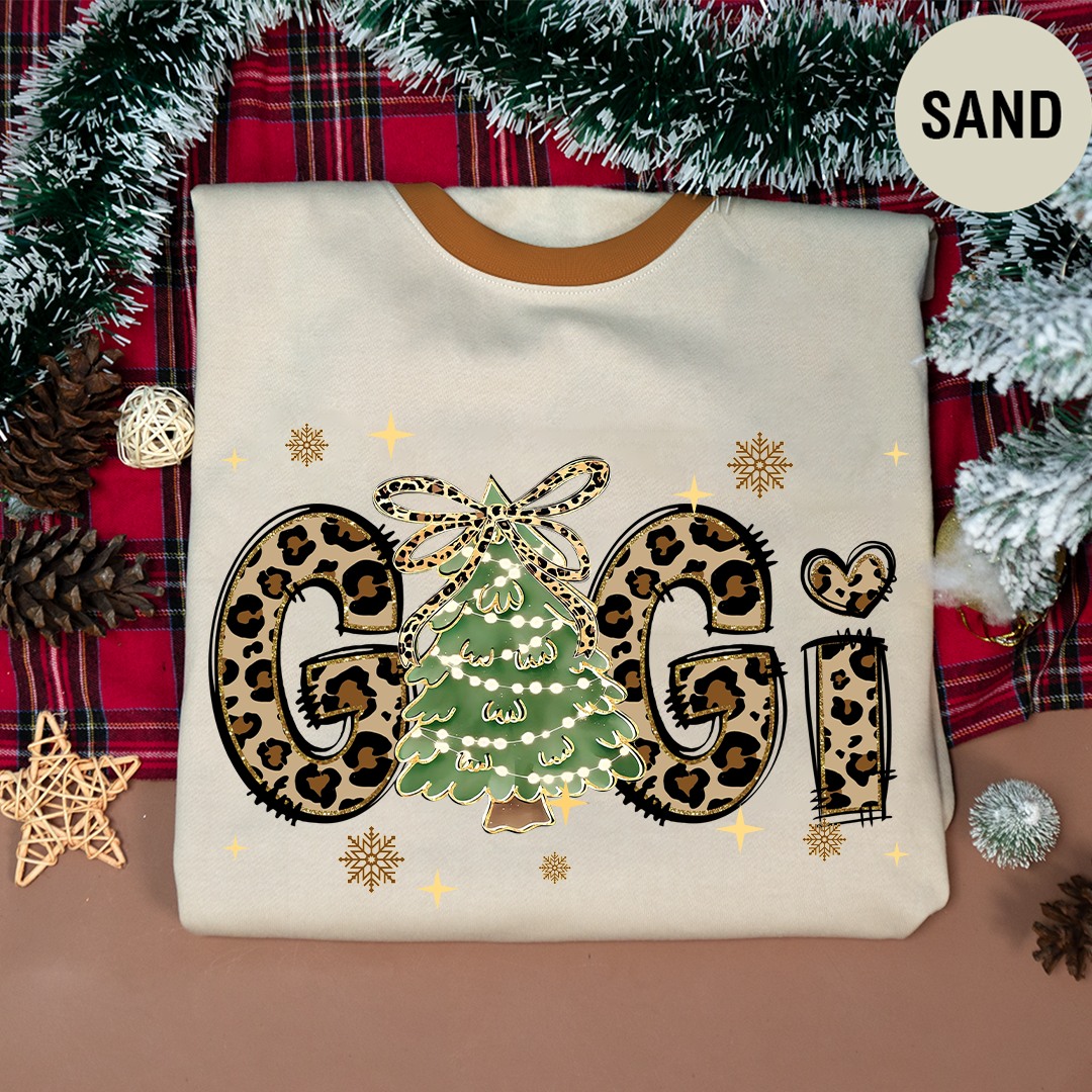 Leopard Christmas Tree Custom Gigi and Grandkids Shirt