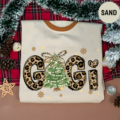 Leopard Christmas Tree Custom Gigi and Grandkids Shirt