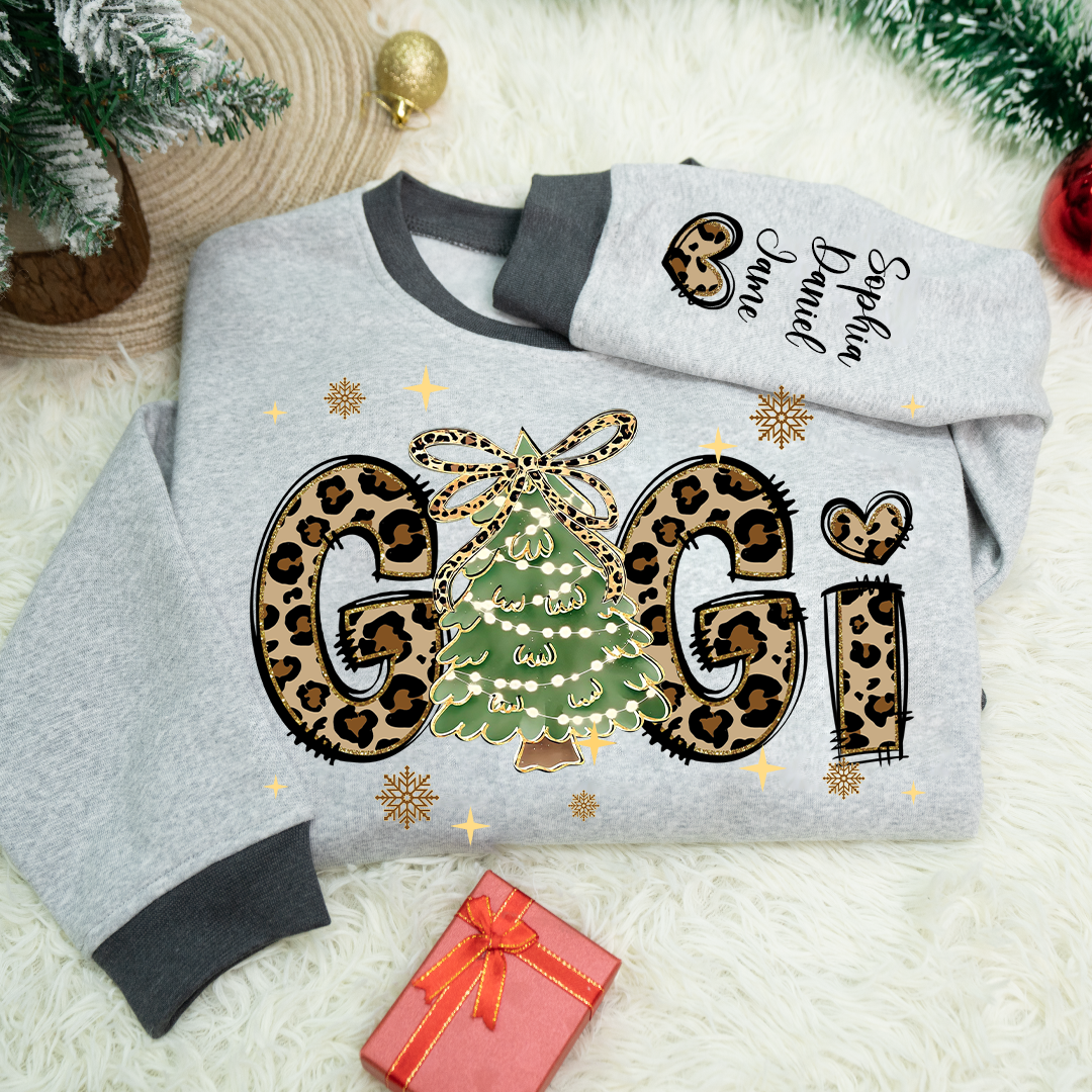 Leopard Christmas Tree Custom Gigi and Grandkids Shirt
