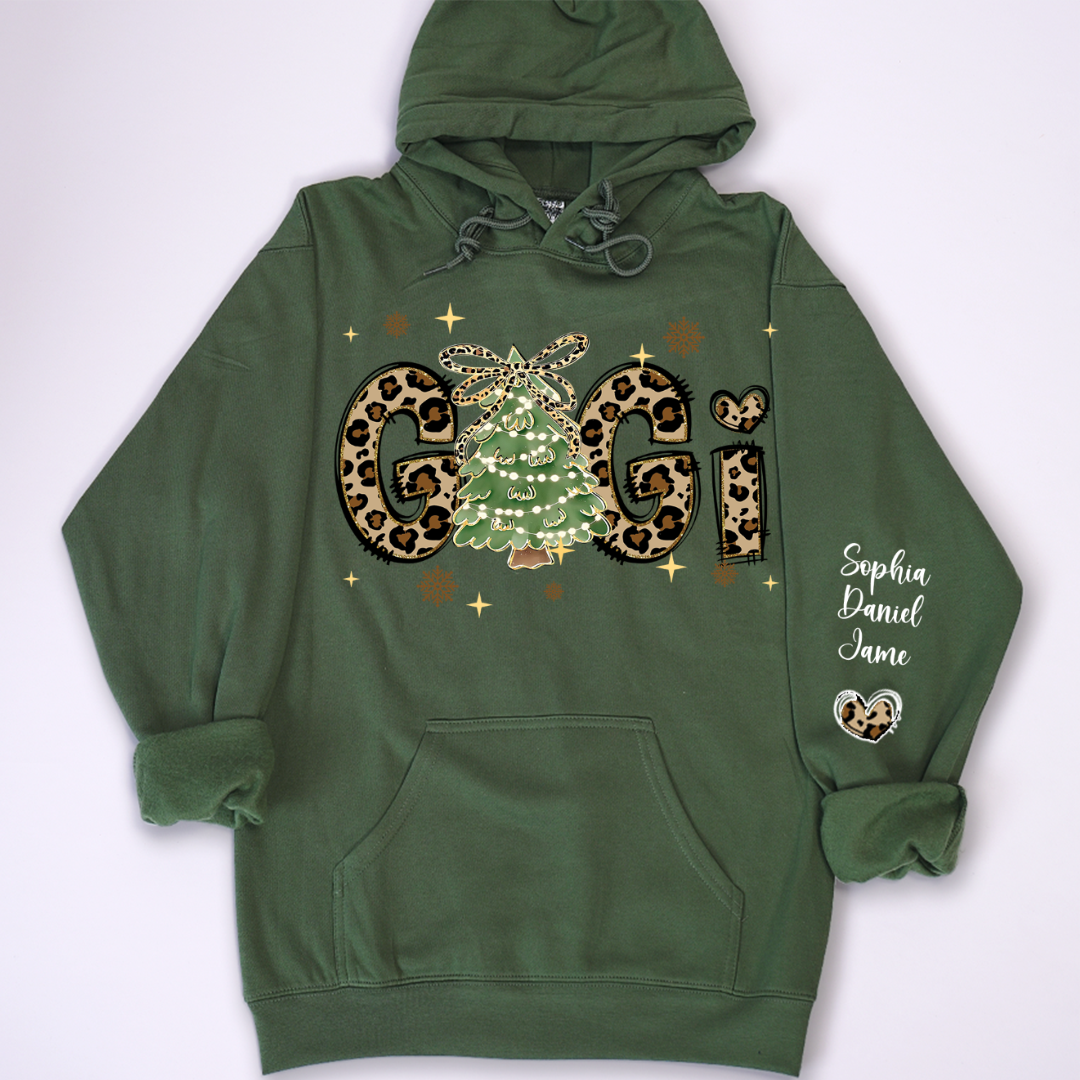 Leopard Christmas Tree Custom Gigi and Grandkids Shirt