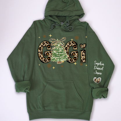 Leopard Christmas Tree Custom Gigi and Grandkids Shirt
