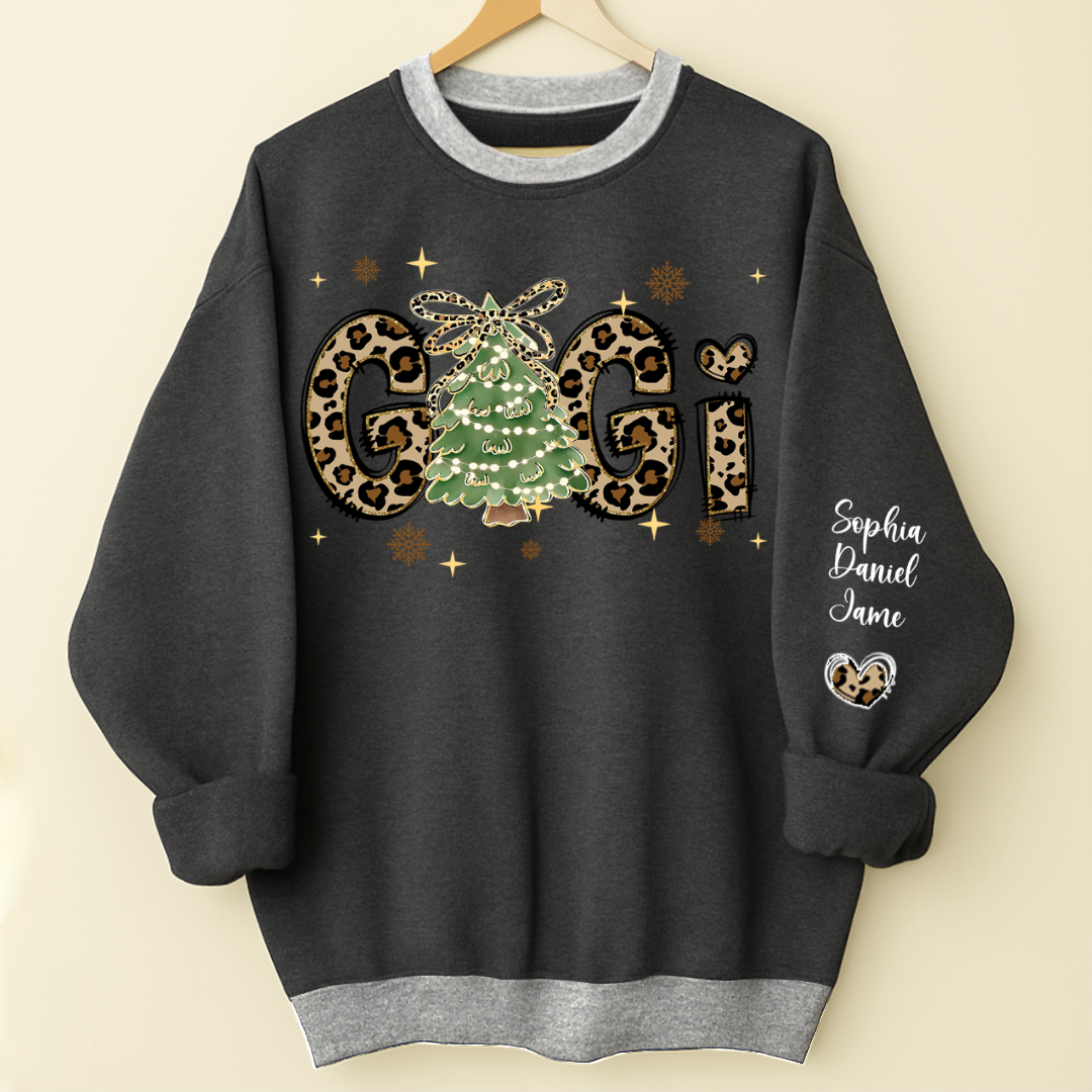 Leopard Christmas Tree Custom Gigi and Grandkids Shirt