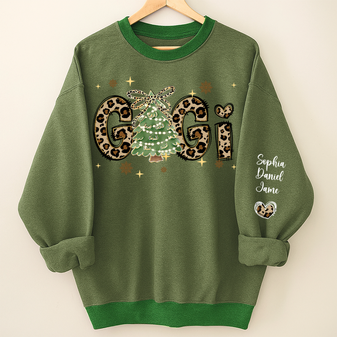 Leopard Christmas Tree Custom Gigi and Grandkids Shirt