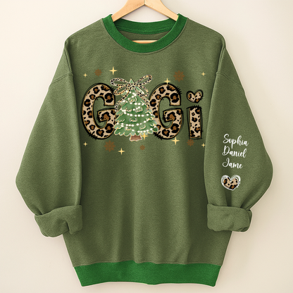 Leopard Christmas Tree Custom Gigi and Grandkids Shirt
