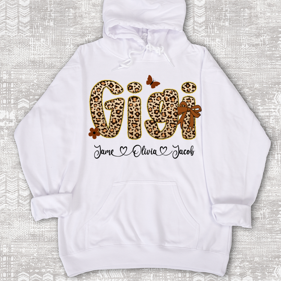 Leopard Gigi Bow Custom Grandma And Grandkids Shirt