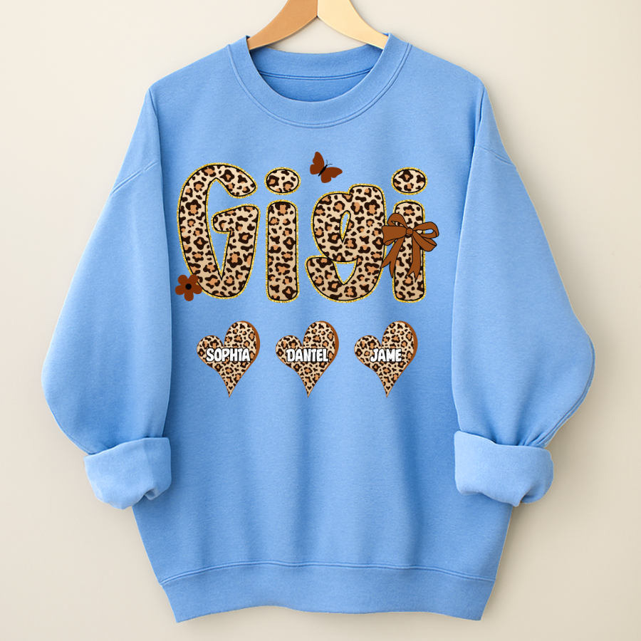 Leopard Heart Gigi Custom Grandma and Grandkids Shirt