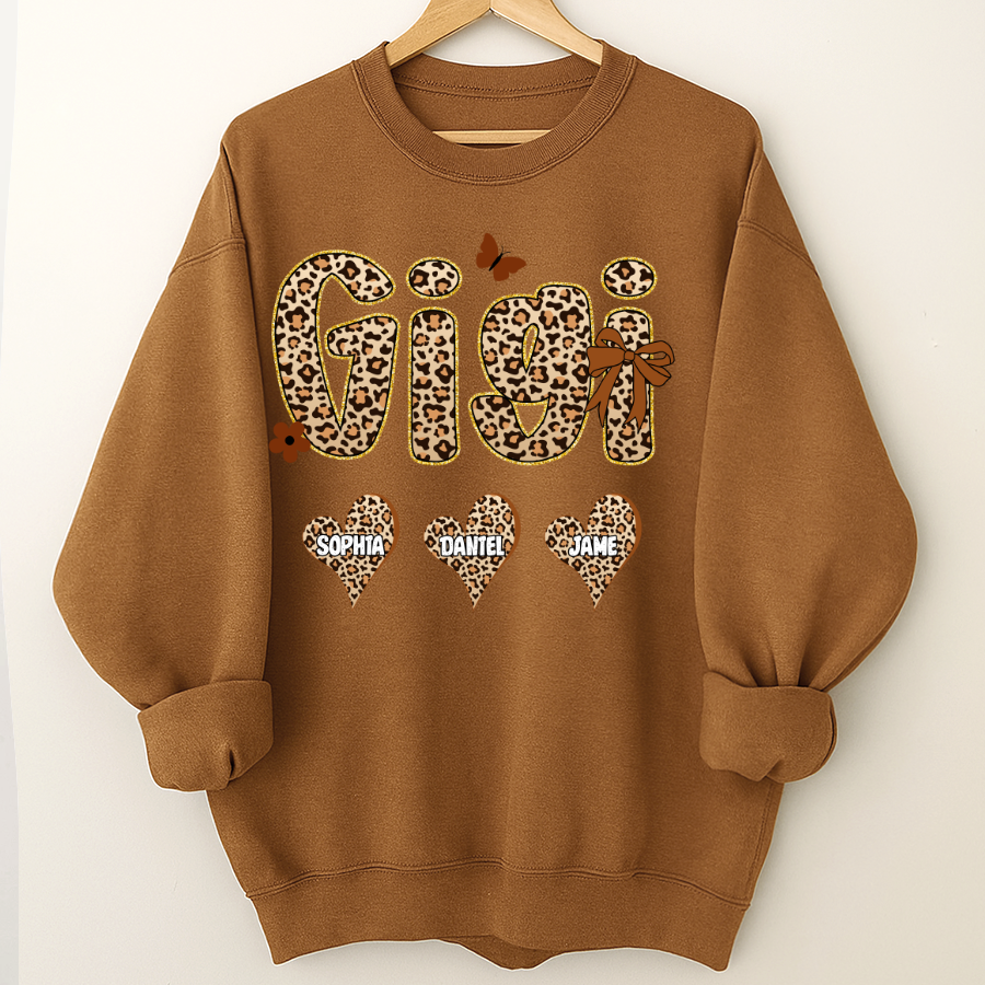 Leopard Heart Gigi Custom Grandma and Grandkids Shirt