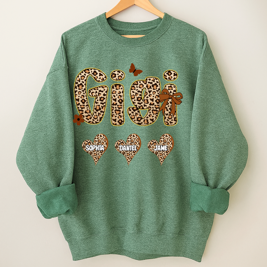 Leopard Heart Gigi Custom Grandma and Grandkids Shirt