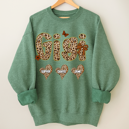 Leopard Heart Gigi Custom Grandma and Grandkids Shirt