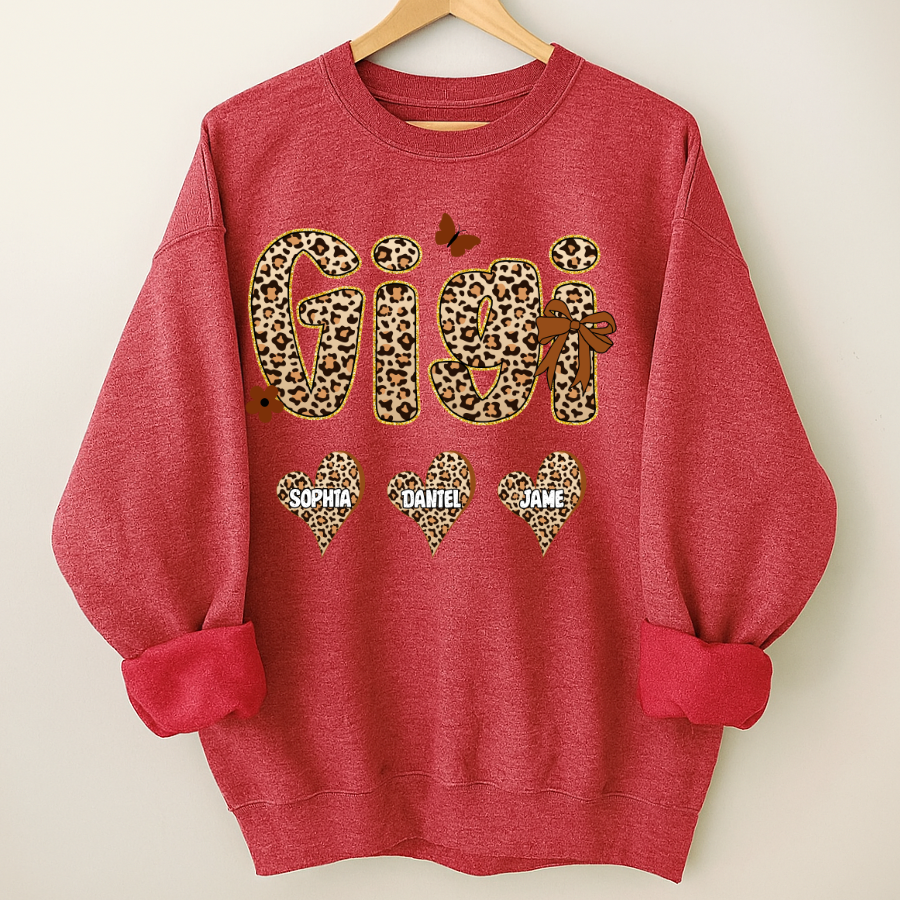 Leopard Heart Gigi Custom Grandma and Grandkids Shirt