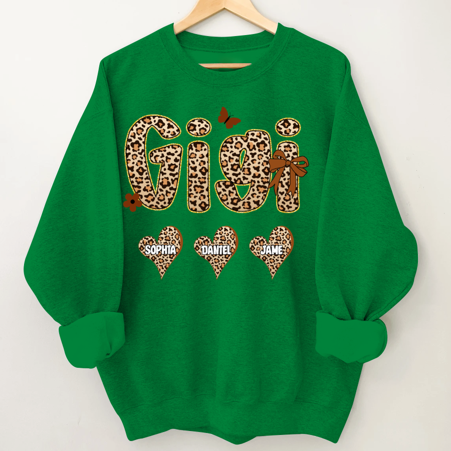 Leopard Heart Gigi Custom Grandma and Grandkids Shirt
