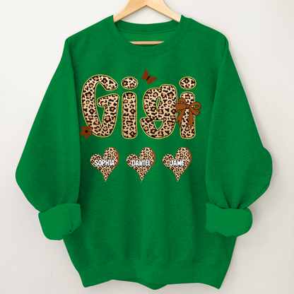 Leopard Heart Gigi Custom Grandma and Grandkids Shirt