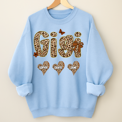 Leopard Heart Gigi Custom Grandma and Grandkids Shirt
