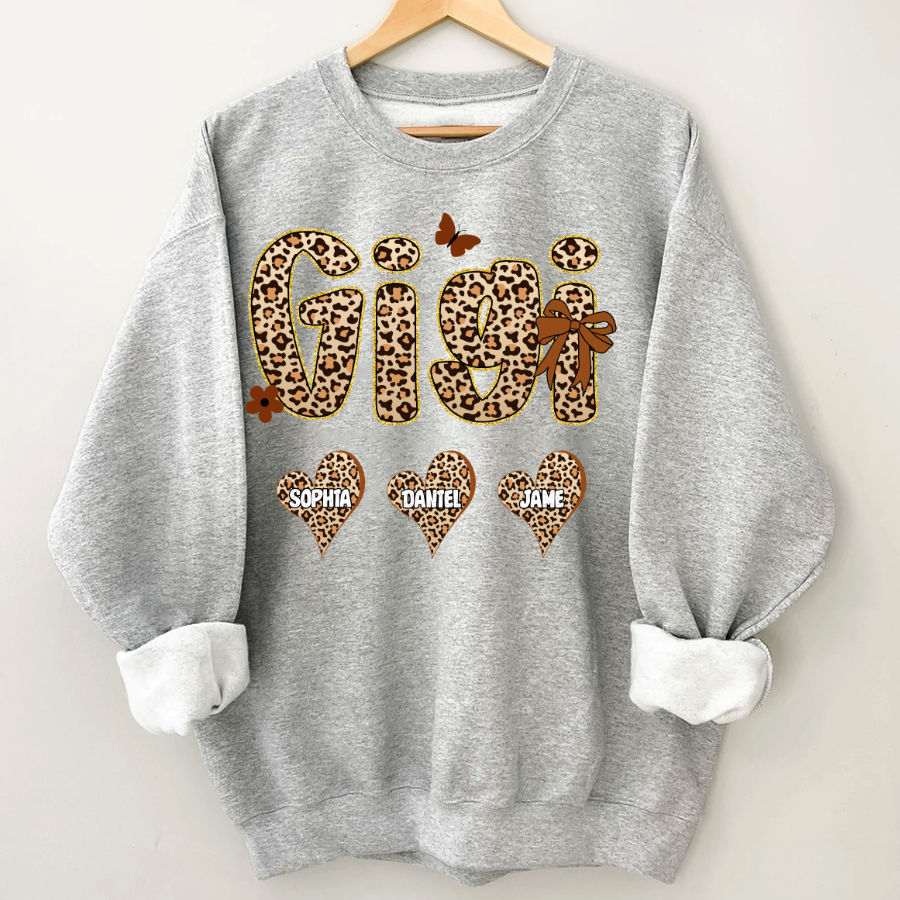 Leopard Heart Gigi Custom Grandma and Grandkids Shirt