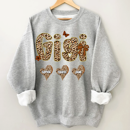 Leopard Heart Gigi Custom Grandma and Grandkids Shirt