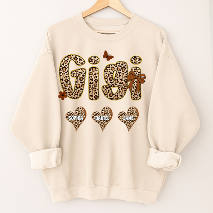 Leopard Heart Gigi Custom Grandma and Grandkids Shirt