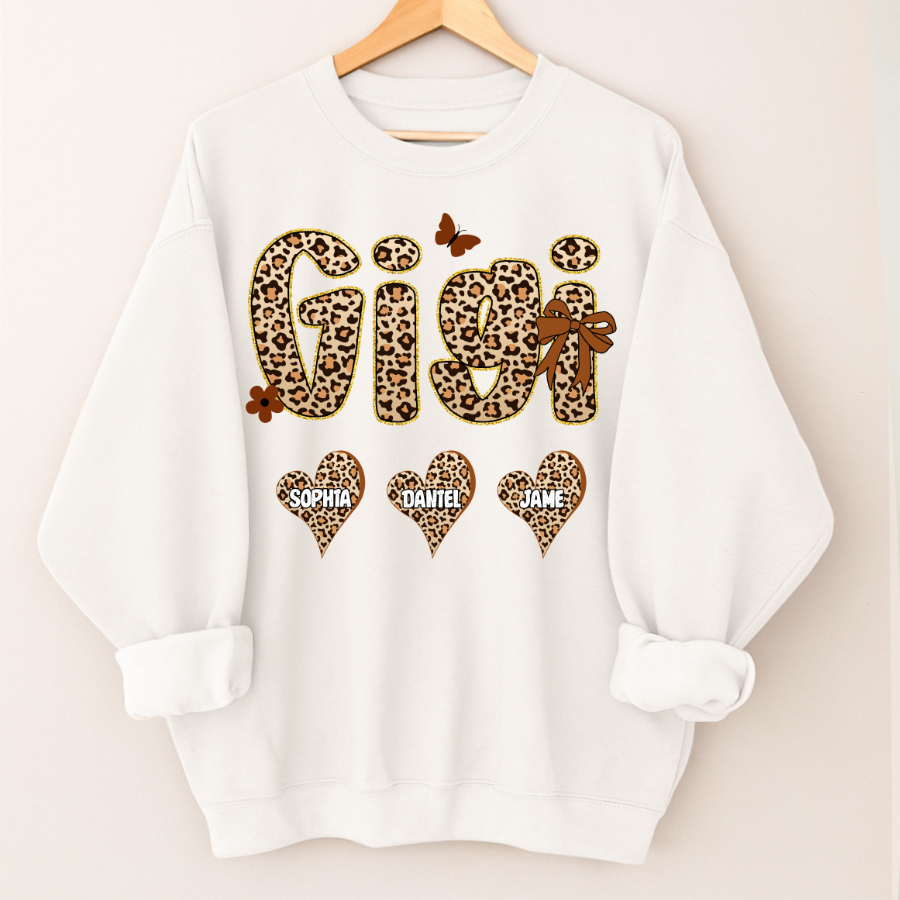 Leopard Heart Gigi Custom Grandma and Grandkids Shirt
