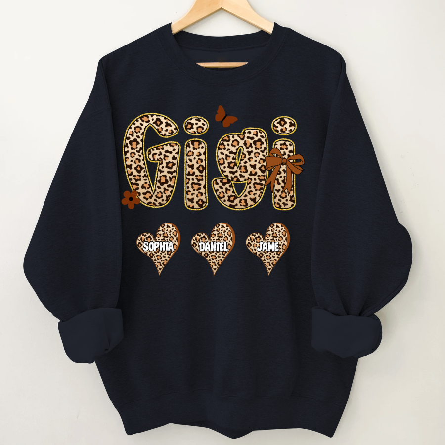 Leopard Heart Gigi Custom Grandma and Grandkids Shirt