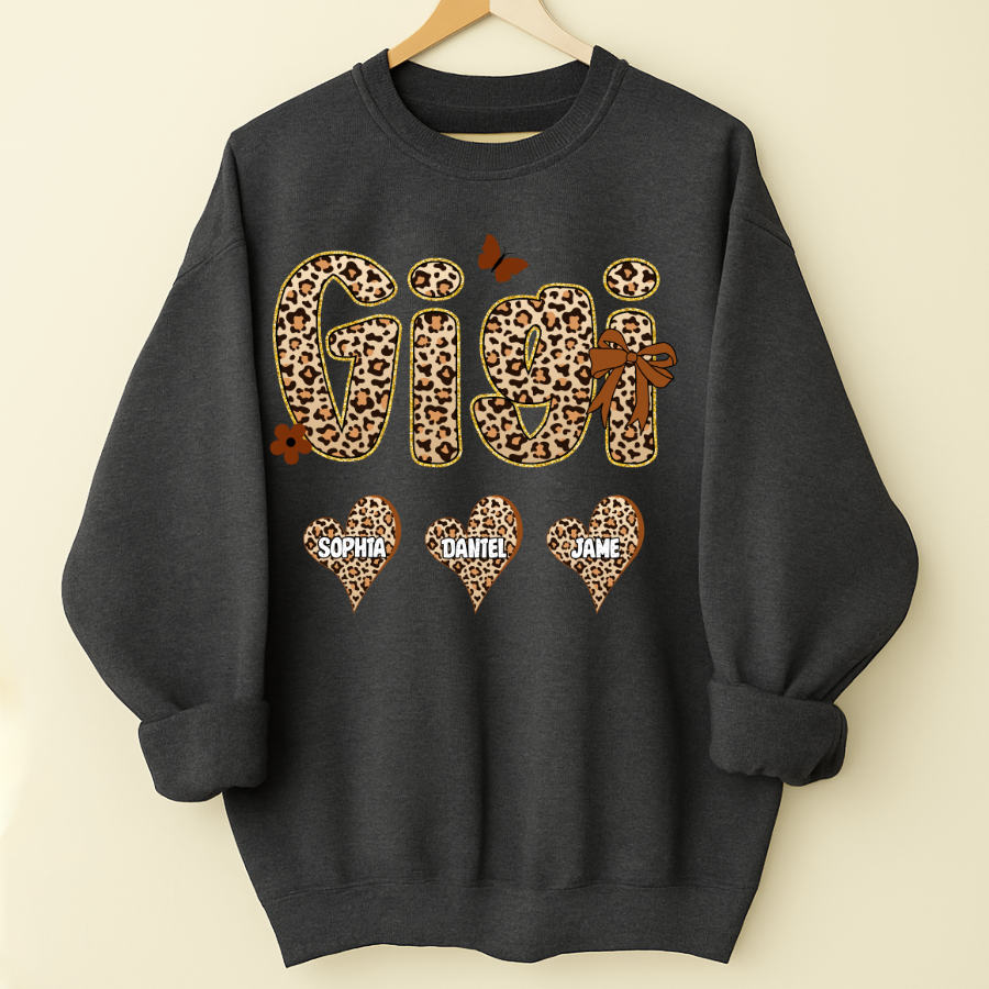 Leopard Heart Gigi Custom Grandma and Grandkids Shirt