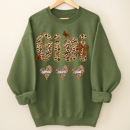 Leopard Heart Gigi Custom Grandma and Grandkids Shirt