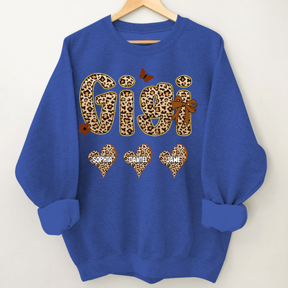 Leopard Heart Gigi Custom Grandma and Grandkids Shirt
