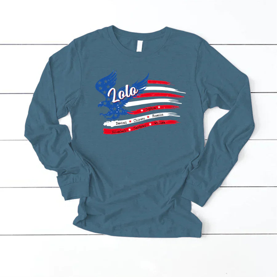 Lolo With Grandkids Names 4th Of July CTL94 Longsleeve