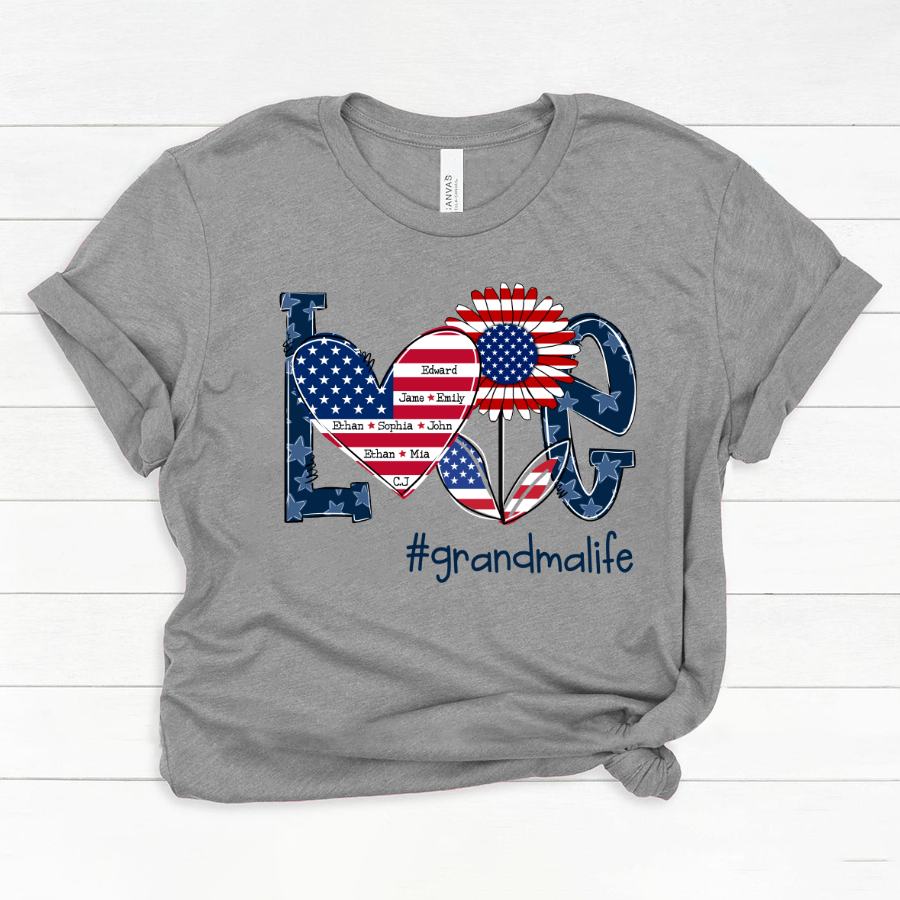 Love Grandma Life With Grandkids Heart Flag Sunflower Classic Canvas