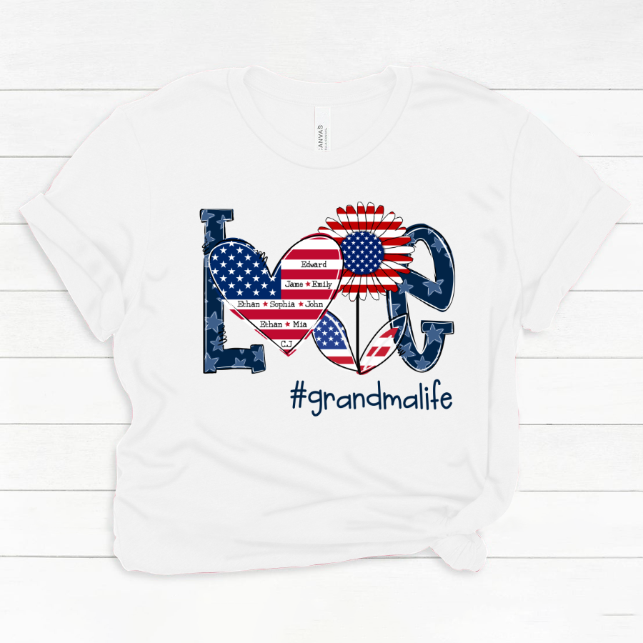 Love Grandma Life With Grandkids Heart Flag Sunflower Classic Canvas