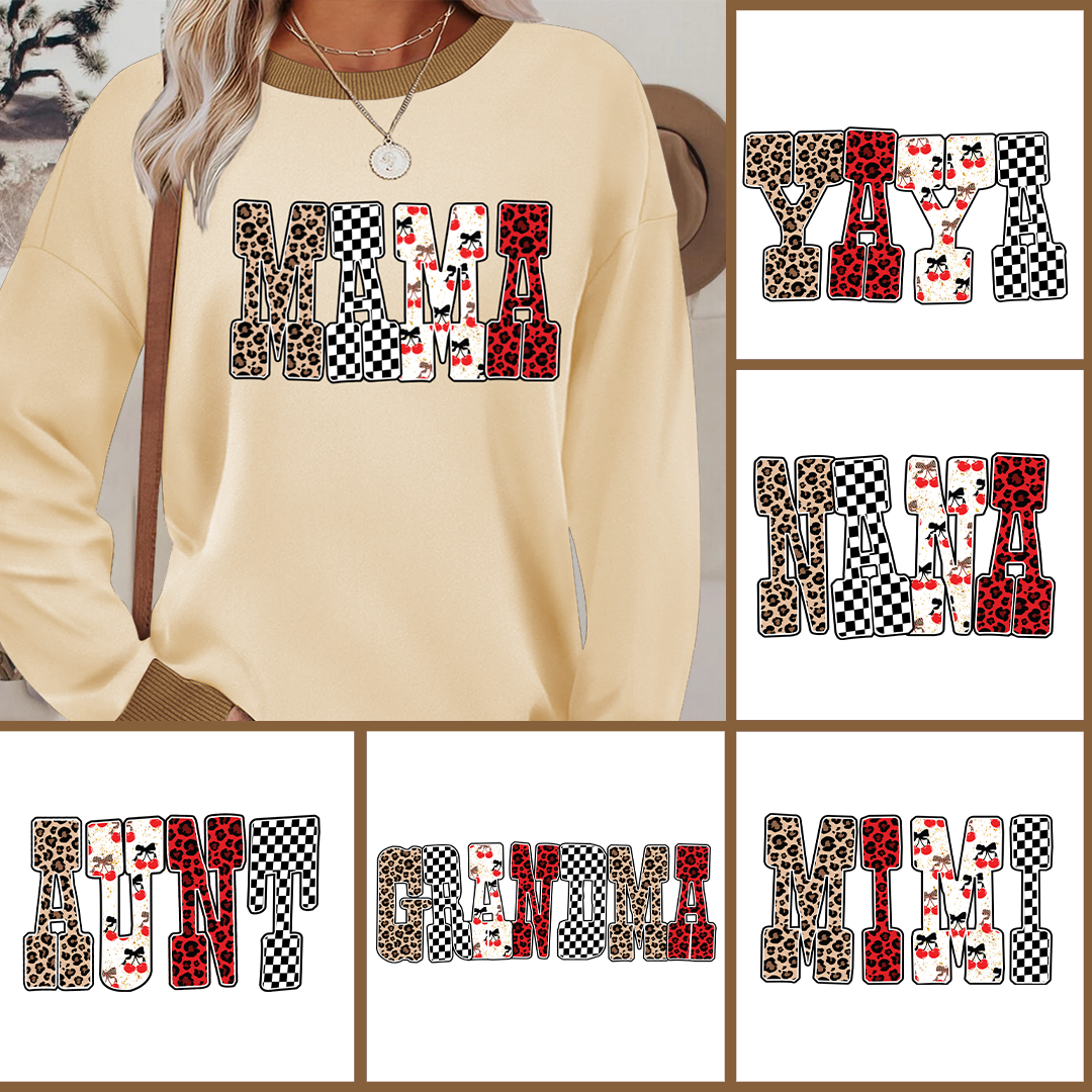 Trendy Mama Mini Nana Leopard Checker Cherry Letters Personalized Gift Shirt