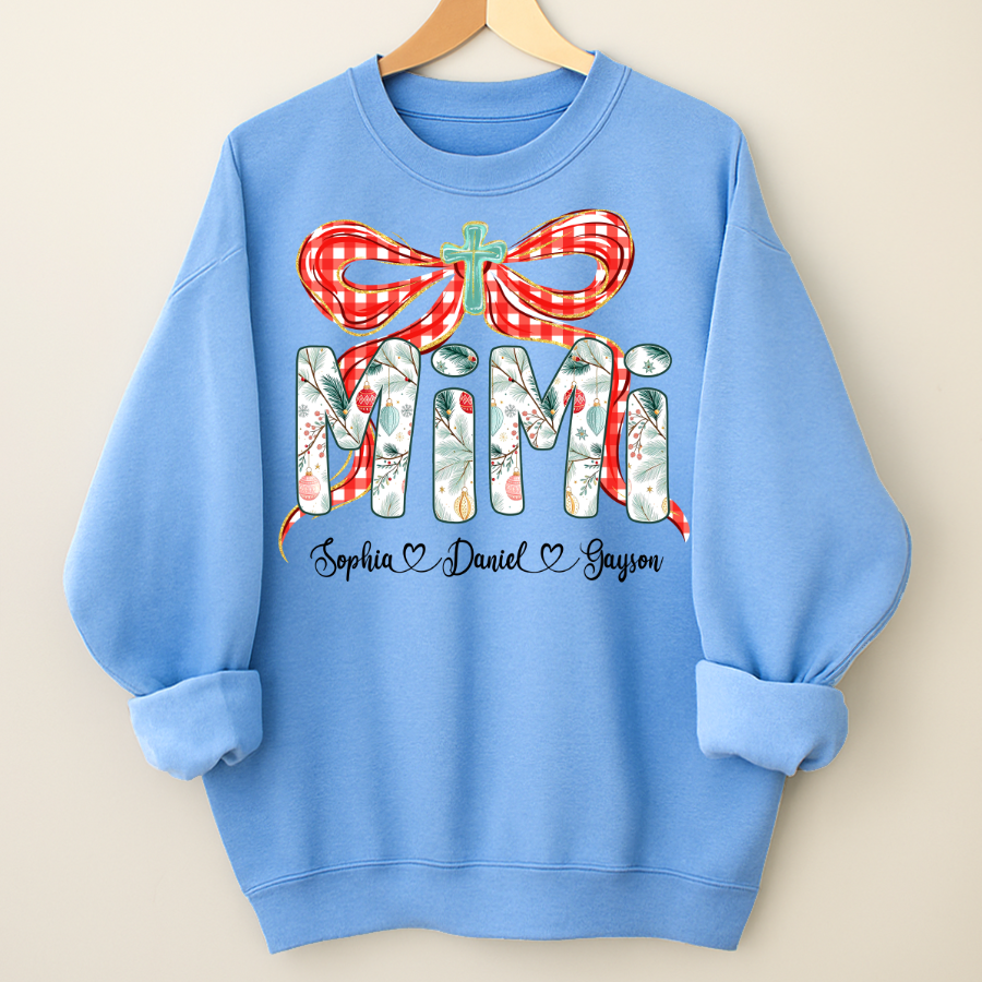 Mimi Christmas Bow, Personalized Mimi and Grankids Shirt