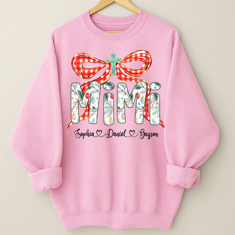 Mimi Christmas Bow, Personalized Mimi and Grankids Shirt