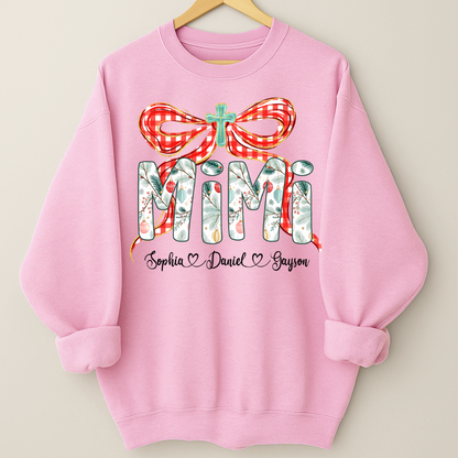 Mimi Christmas Bow, Personalized Mimi and Grankids Shirt
