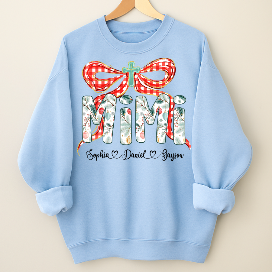 Mimi Christmas Bow, Personalized Mimi and Grankids Shirt
