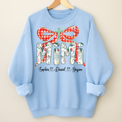 Mimi Christmas Bow, Personalized Mimi and Grankids Shirt