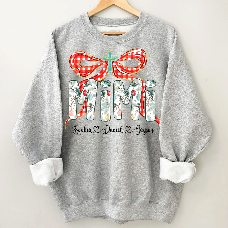Mimi Christmas Bow, Personalized Mimi and Grankids Shirt