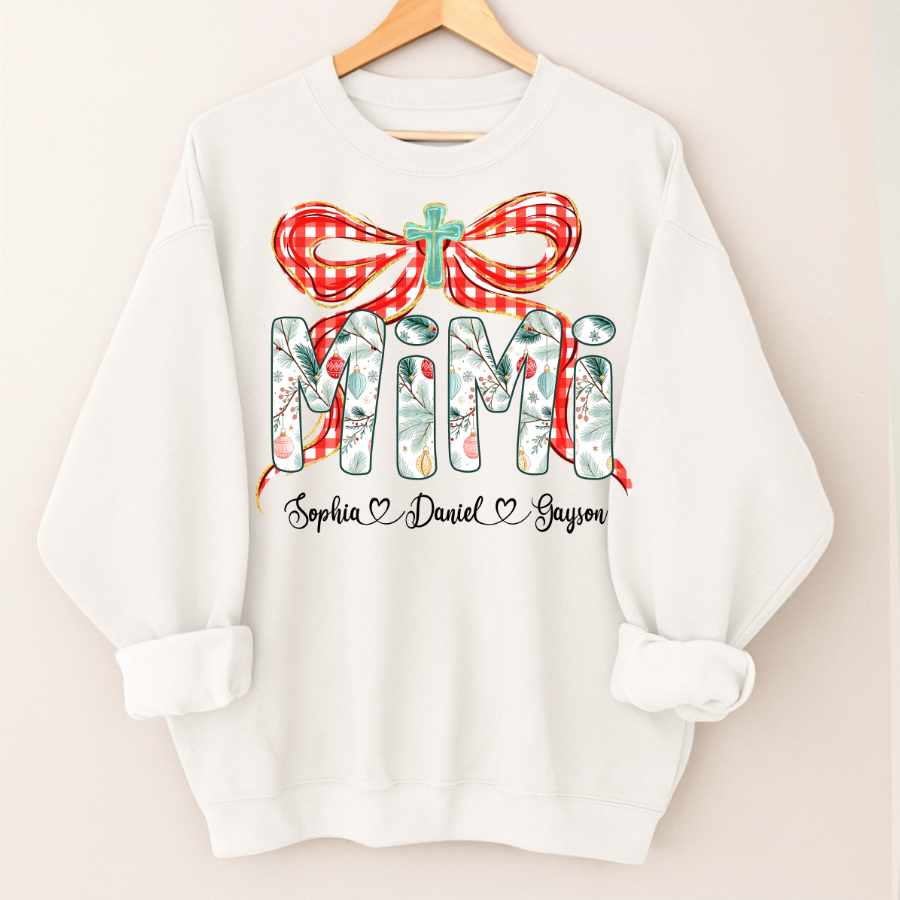 Mimi Christmas Bow, Personalized Mimi and Grankids Shirt