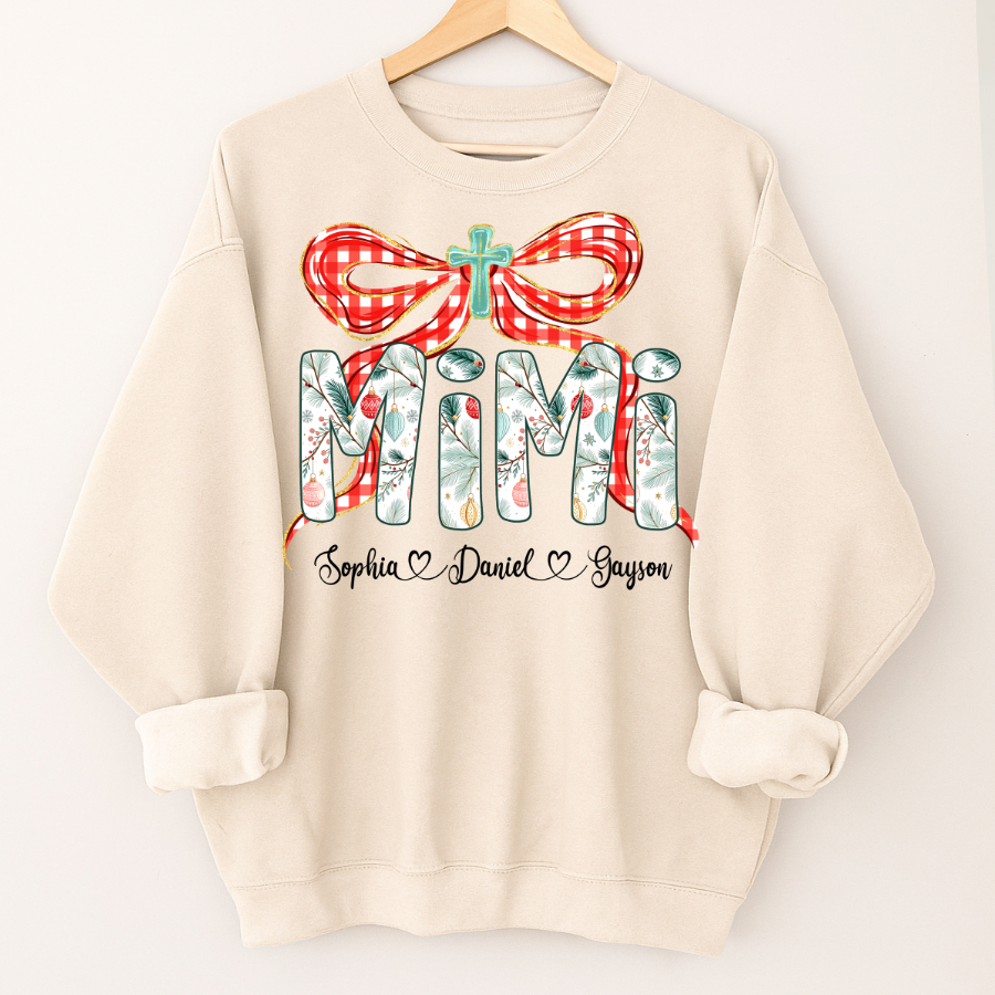 Mimi Christmas Bow, Personalized Mimi and Grankids Shirt