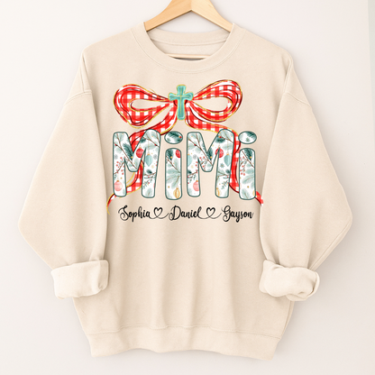 Mimi Christmas Bow, Personalized Mimi and Grankids Shirt