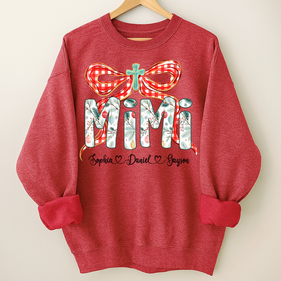 Mimi Christmas Bow, Personalized Mimi and Grankids Shirt