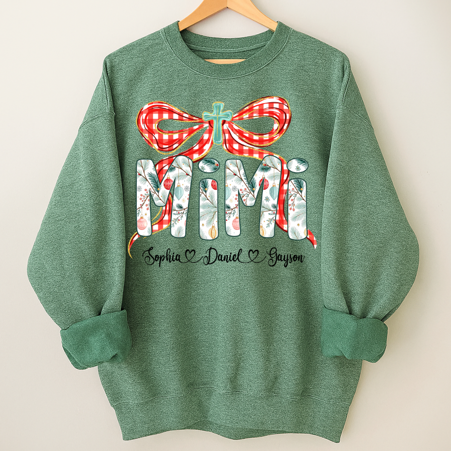 Mimi Christmas Bow, Personalized Mimi and Grankids Shirt