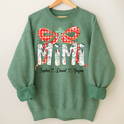 Mimi Christmas Bow, Personalized Mimi and Grankids Shirt