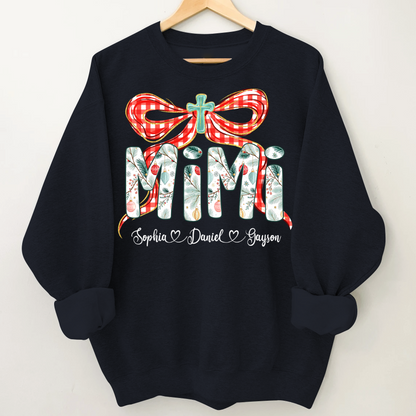 Mimi Christmas Bow, Personalized Mimi and Grankids Shirt