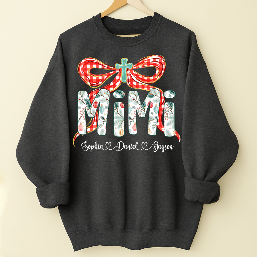 Mimi Christmas Bow, Personalized Mimi and Grankids Shirt