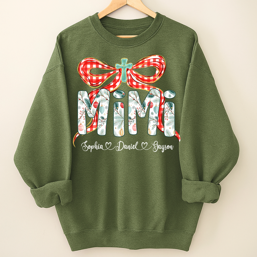 Mimi Christmas Bow, Personalized Mimi and Grankids Shirt