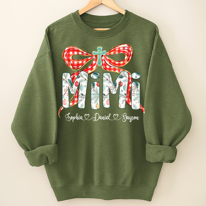 Mimi Christmas Bow, Personalized Mimi and Grankids Shirt