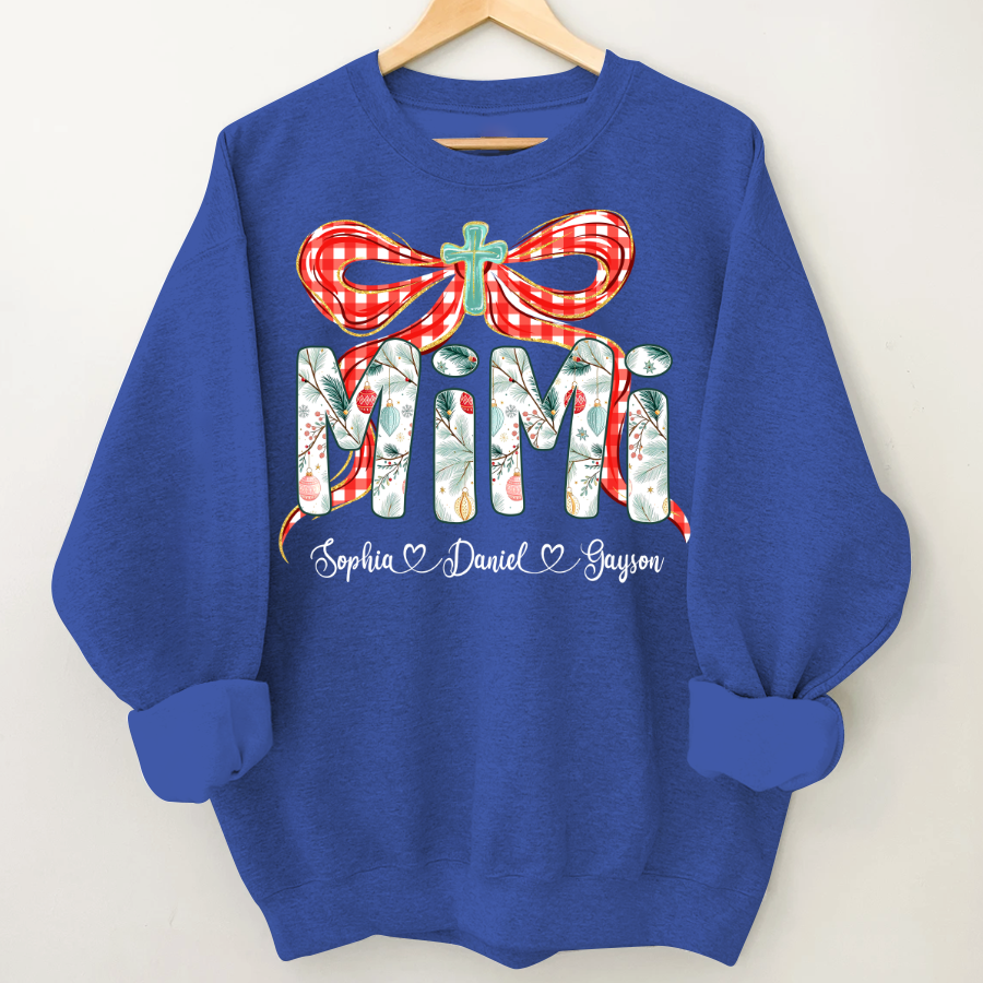 Mimi Christmas Bow, Personalized Mimi and Grankids Shirt