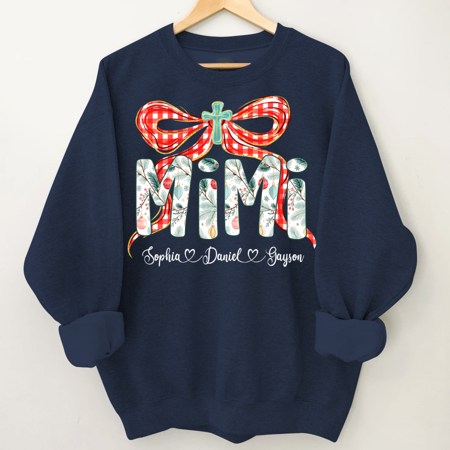 Mimi Christmas Bow, Personalized Mimi and Grankids Shirt
