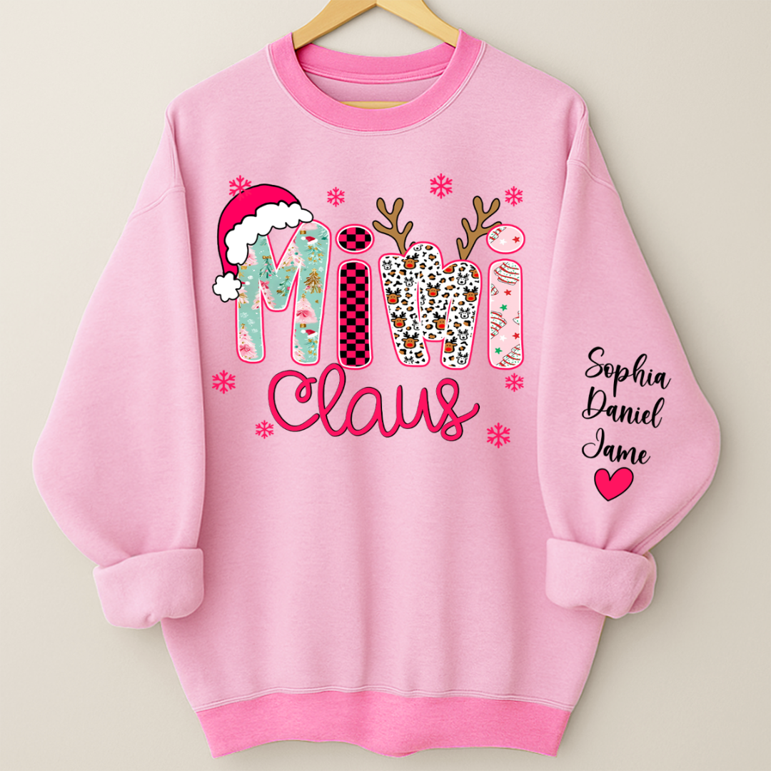Mimi Claus Personalized Mimi Nana Grandma and Grandkids Christmas Gift Shirt