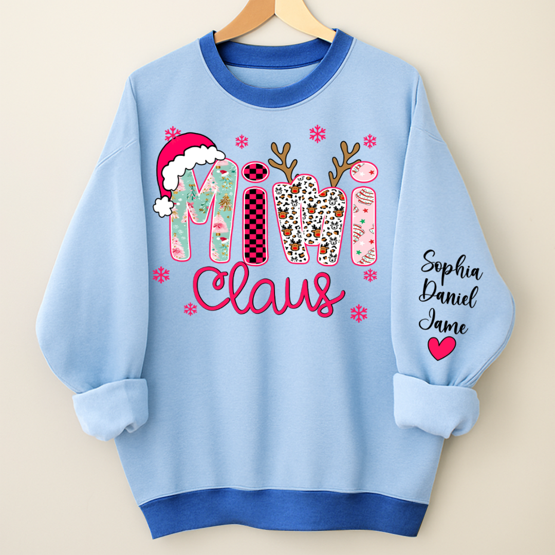 Mimi Claus Personalized Mimi Nana Grandma and Grandkids Christmas Gift Shirt